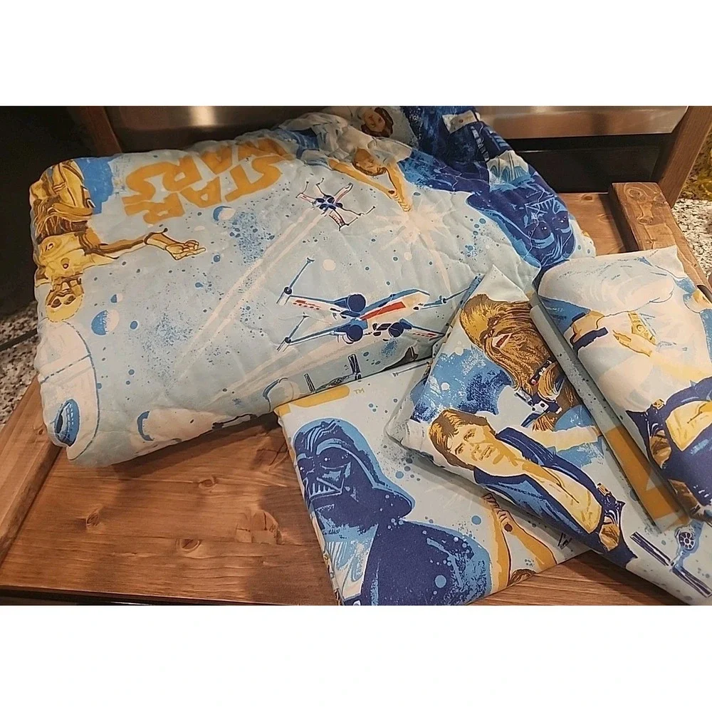 STAR WARS Vintage 1970 80x100 Blanket, 2 Pillow Cases Twin Flat &‎ Fitted Sheet